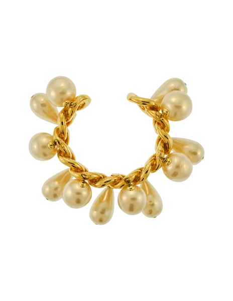 Chanel Vintage Oversized Dangling Pearl Gold Chain Cuff Bracelet