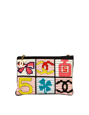 Chanel Vintage Precious Symbols Needlepoint Clutch Bag