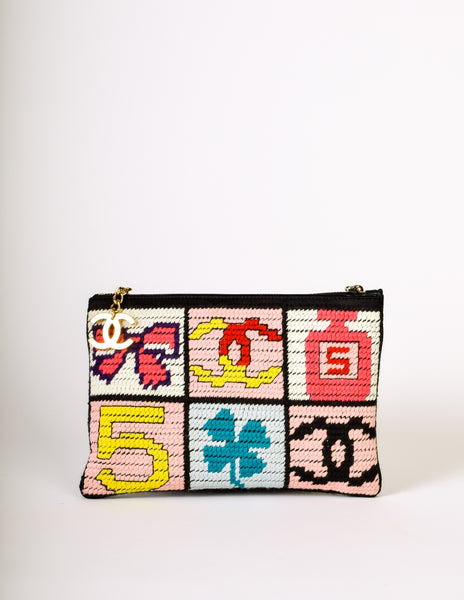 Chanel Vintage Precious Symbols Needlepoint Clutch Bag
