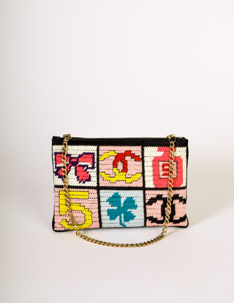 Chanel Vintage Precious Symbols Needlepoint Clutch Bag