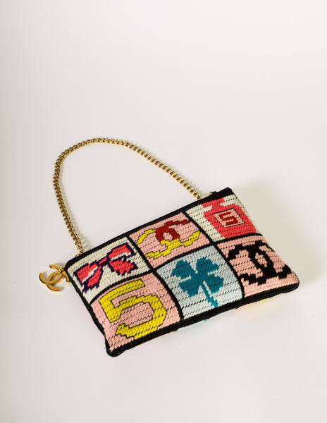 Chanel Vintage Precious Symbols Needlepoint Clutch Bag