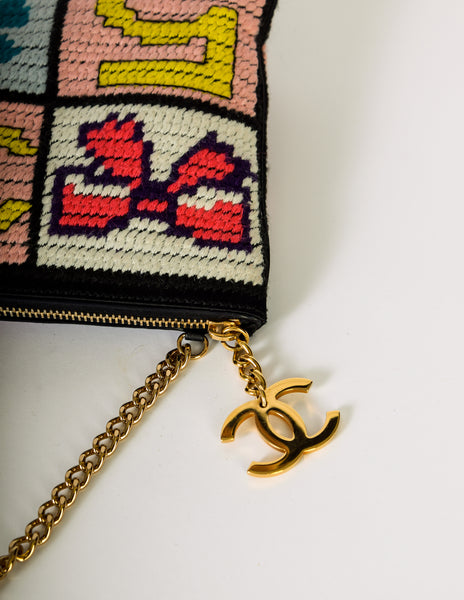Chanel Vintage Precious Symbols Needlepoint Clutch Bag