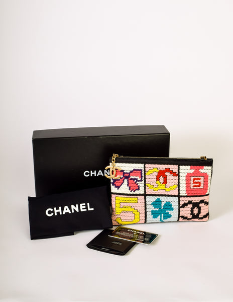 Chanel Vintage Precious Symbols Needlepoint Clutch Bag
