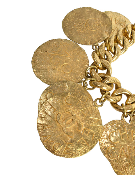 Chanel Vintage 1993 Gold Hammered Coco Egosite Cambon Large Multi Medallion Chain Necklace