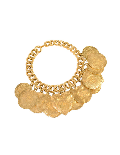Chanel Vintage 1993 Gold Hammered Coco Egosite Cambon Large Multi Medallion Chain Necklace