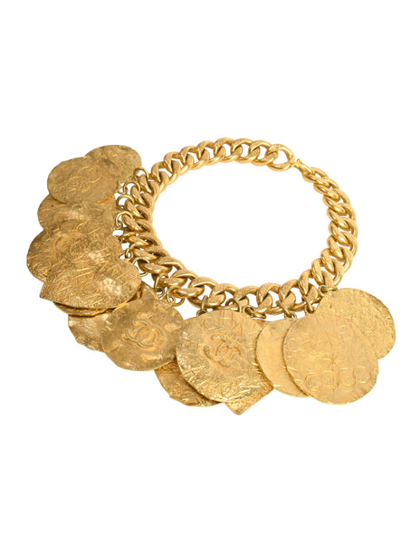 Chanel Vintage 1993 Gold Hammered Coco Egosite Cambon Large Multi Medallion Chain Necklace