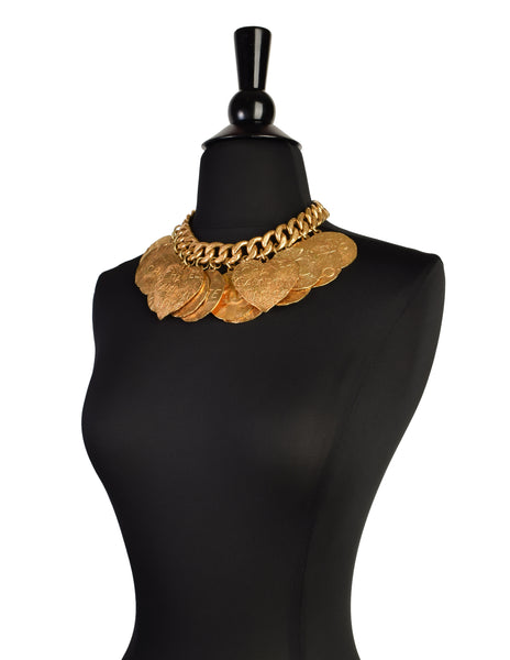 Chanel Vintage 1993 Gold Hammered Coco Egosite Cambon Large Multi Medallion Chain Necklace