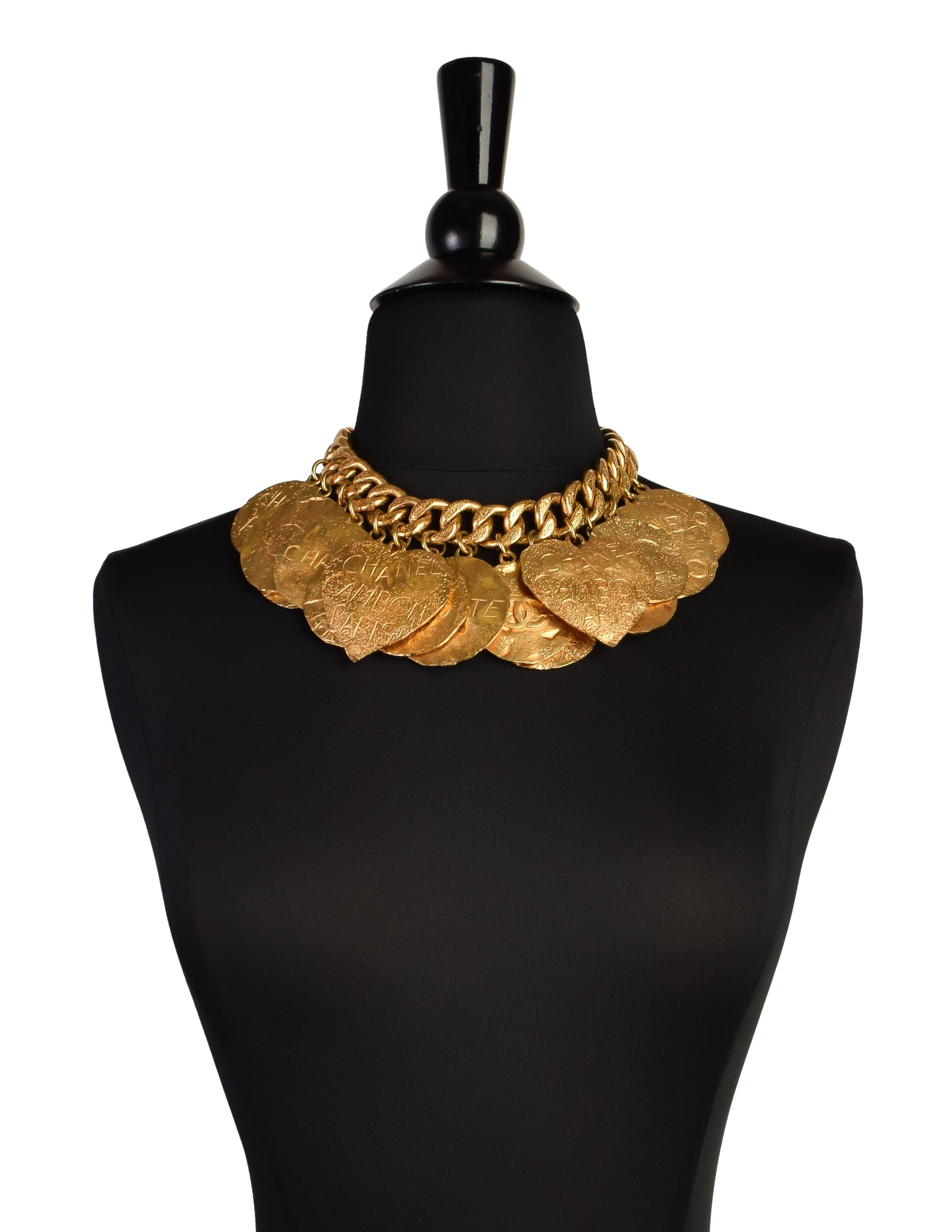 Chanel Vintage 1993 Gold Hammered Coco Egosite Cambon Large Multi Medallion Chain Necklace