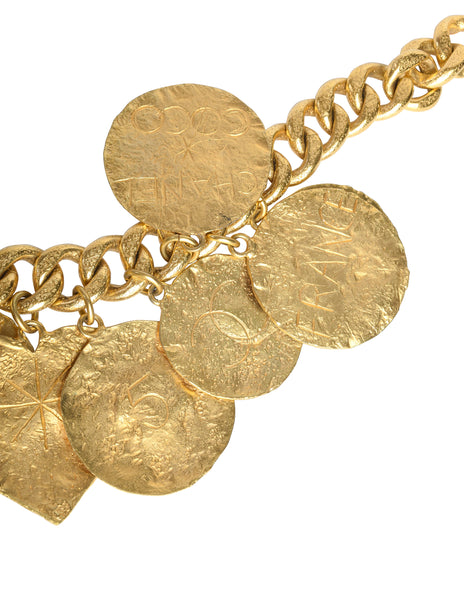 Chanel Vintage 1993 Gold Hammered Coco Egosite Cambon Large Multi Medallion Chain Necklace