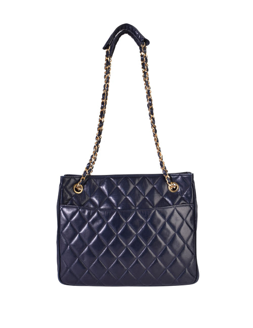 Chanel Vintage 1980s Matelasse Quilted Navy Blue Lambskin Leather Shou –  Amarcord Vintage Fashion