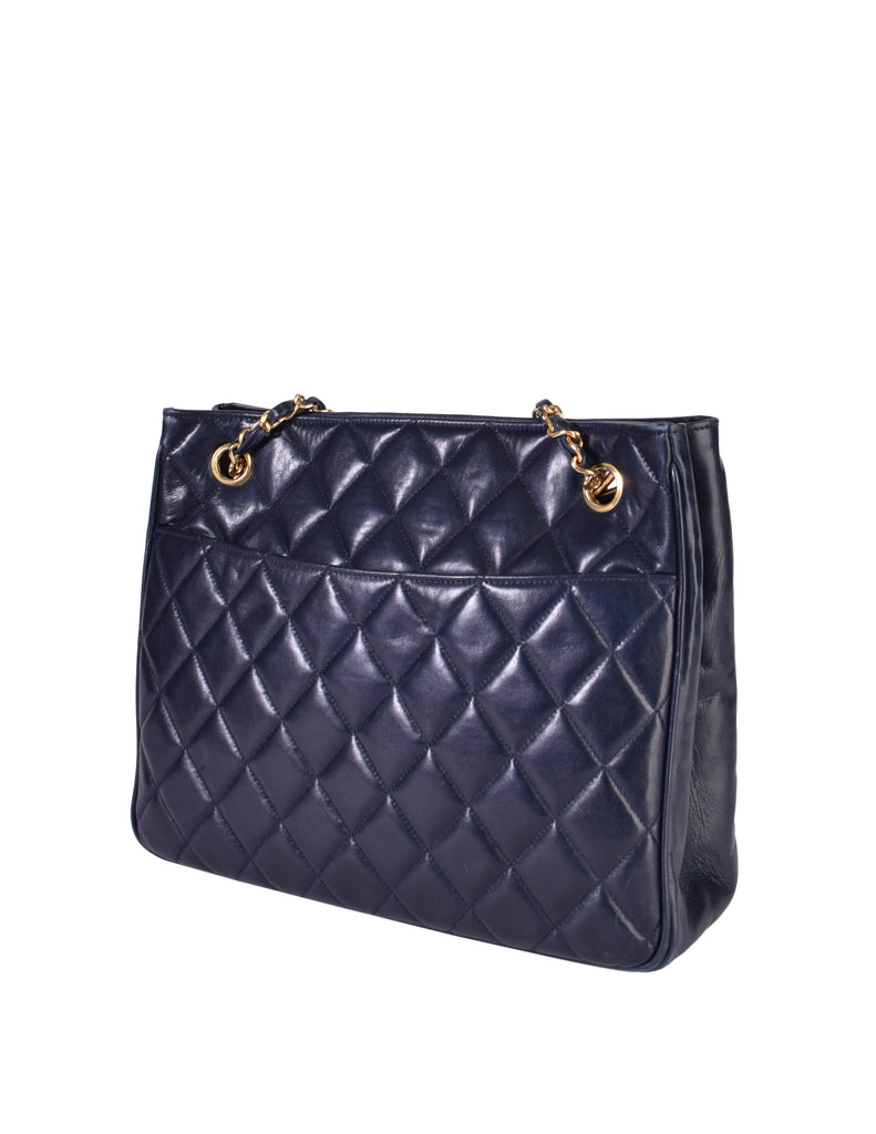 Chanel Navy Quilted Lambskin Tote ○ Labellov ○ Buy and Sell Authentic Luxury