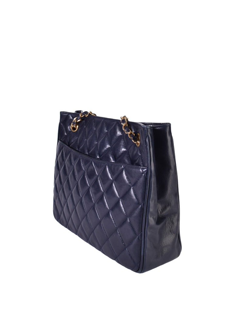 Chanel Vintage 1980s Matelasse Quilted Lambskin Leather Shoulder Tote Bag