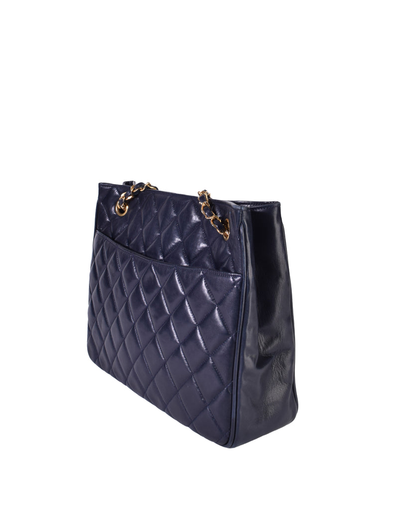 Chanel Vintage 1980s Matelasse Quilted Navy Blue Lambskin Leather Shou –  Amarcord Vintage Fashion