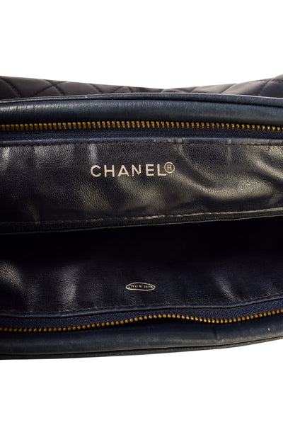 Chanel Vintage Navy Blue Matelasse Quilted Lambskin Leather Clutch Bag