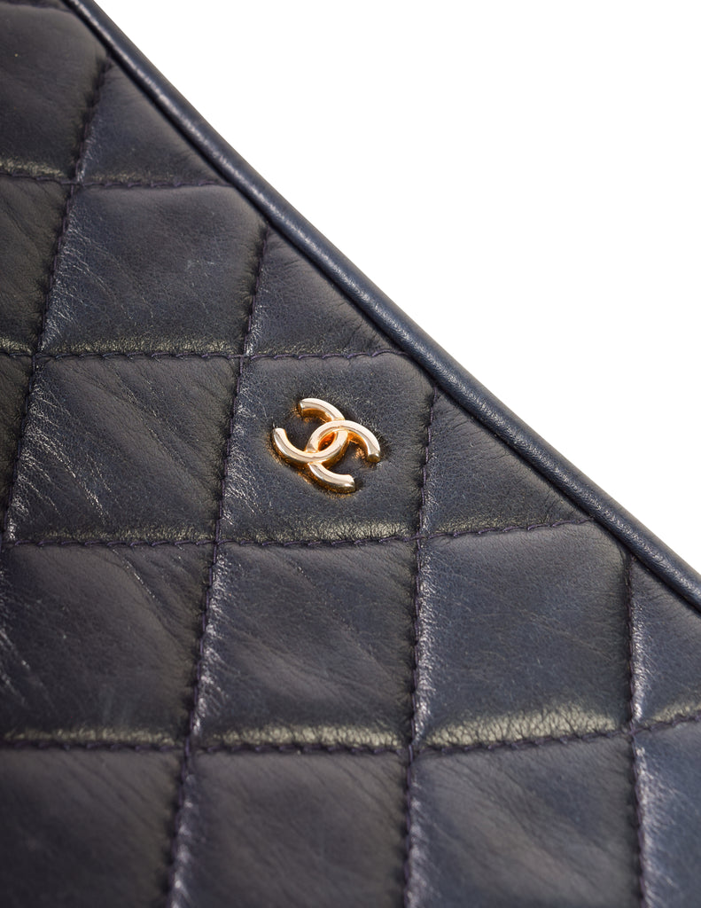 Vintage CHANEL Quilted Matelasse CC Logo Navy Lambskin Chain Shoulder –  KimmieBBags LLC