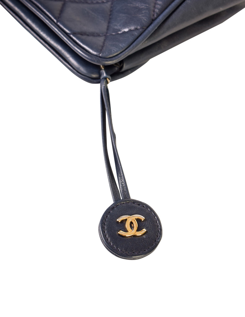 Vintage CHANEL Quilted Matelasse CC Logo Navy Lambskin Chain Shoulder –  KimmieBBags LLC