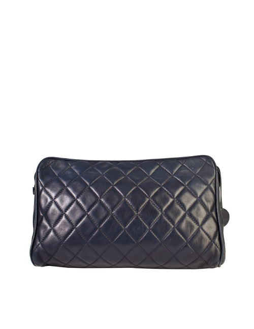 Chanel Vintage Navy Blue Matelasse Quilted Lambskin Leather Clutch