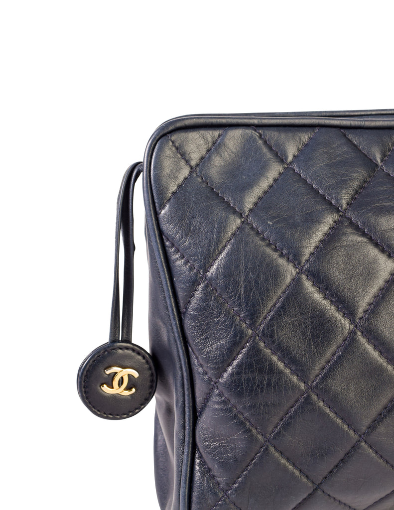 Chanel Vintage Navy Blue Matelasse Quilted Lambskin Leather Clutch