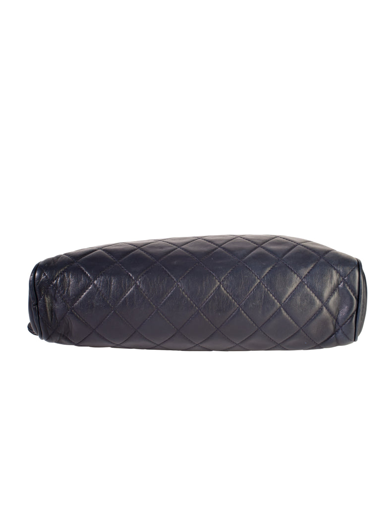 Chanel Vintage Black Matelasse Quilted Lambskin Leather Large CC