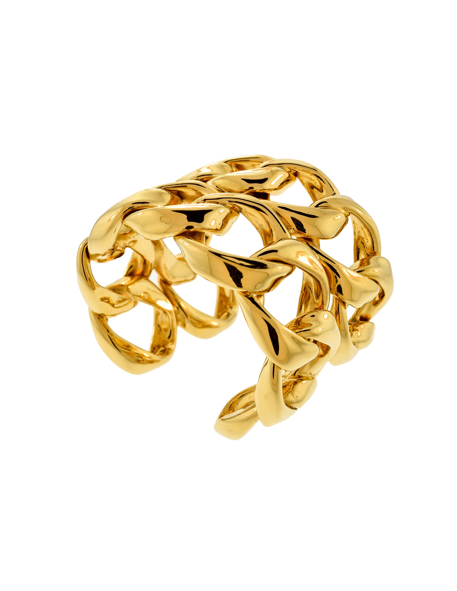 Chanel Vintage Iconic Gold Double Row Chain Cuff Bracelet