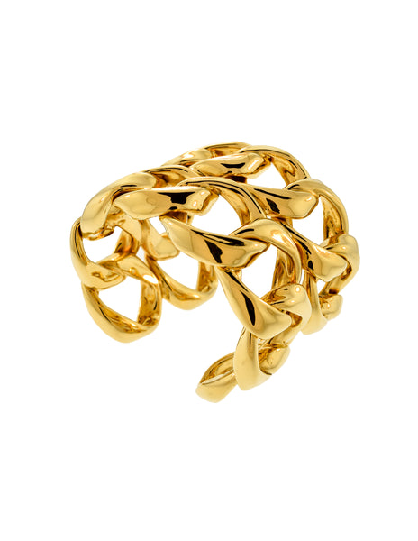 Chanel Vintage Iconic Gold Double Row Chain Cuff Bracelet