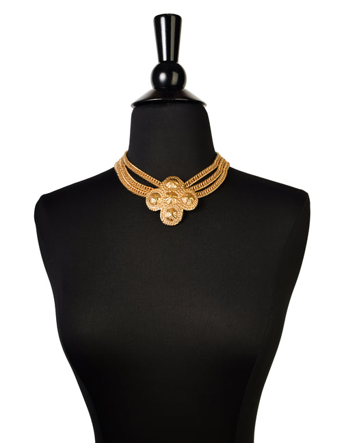 Chanel Vintage Gold Four Point Medallion Fixed Pendant Three Row Chain –  Amarcord Vintage Fashion