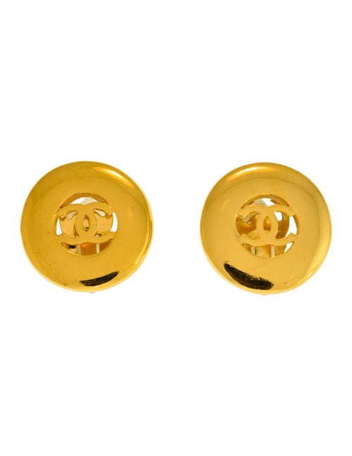 Chanel Vintage 1997 Classic Gold CC Logo Round Button Earrings