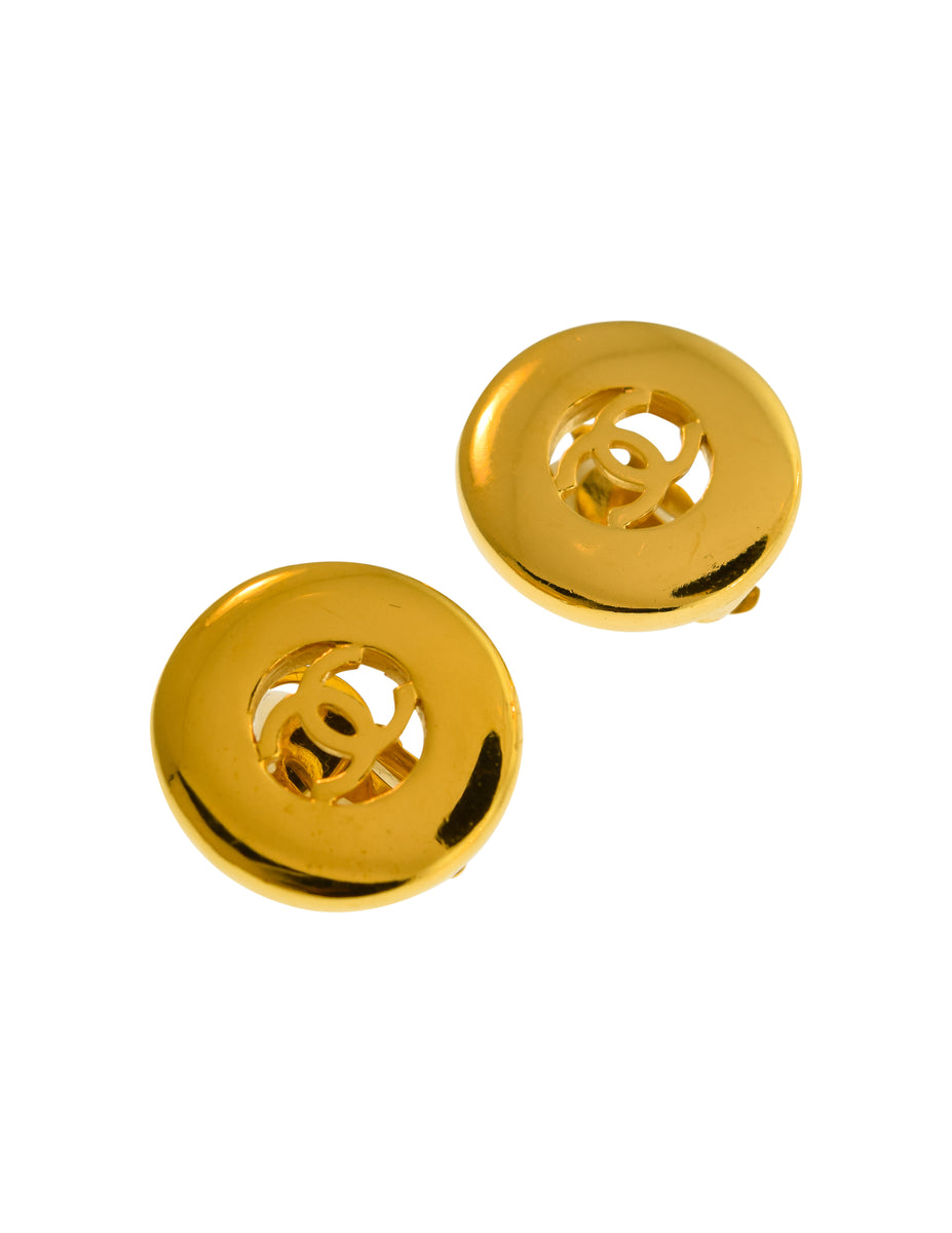 Chanel Vintage 1997 Classic Gold CC Logo Round Button Earrings