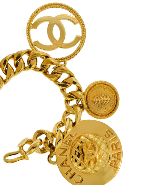 Chanel Vintage Iconic Gold CC Logo Coco Chanel Multi-Charm Chain Statement Belt