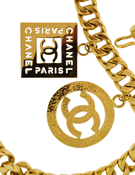Chanel Vintage Iconic Gold CC Logo Coco Chanel Multi-Charm Chain Statement Belt