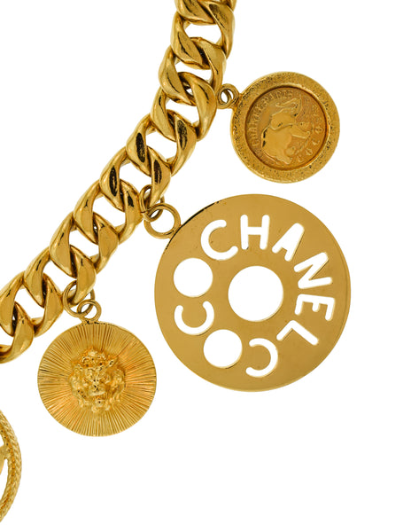Chanel Vintage Iconic Gold CC Logo Coco Chanel Multi-Charm Chain Statement Belt