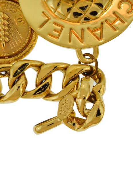 Chanel Vintage Iconic Gold CC Logo Coco Chanel Multi-Charm Chain Statement Belt