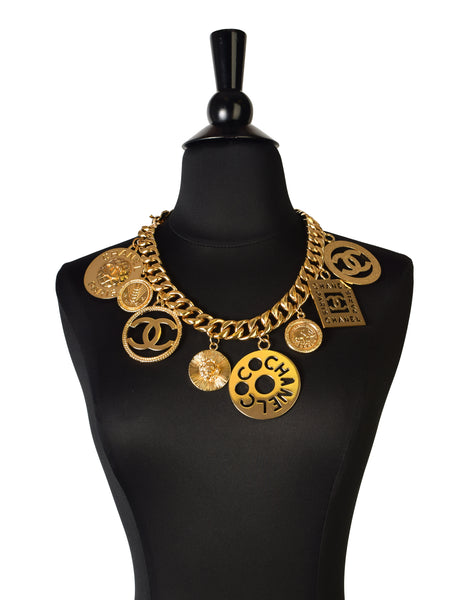 Chanel Vintage Iconic Gold CC Logo Coco Chanel Multi-Charm Chain Statement Belt