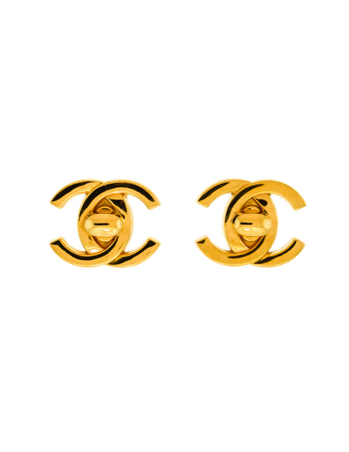 Chanel Earrings Vintage Gold Metal Fittings Turquoise Blue Logo - 2 Pieces