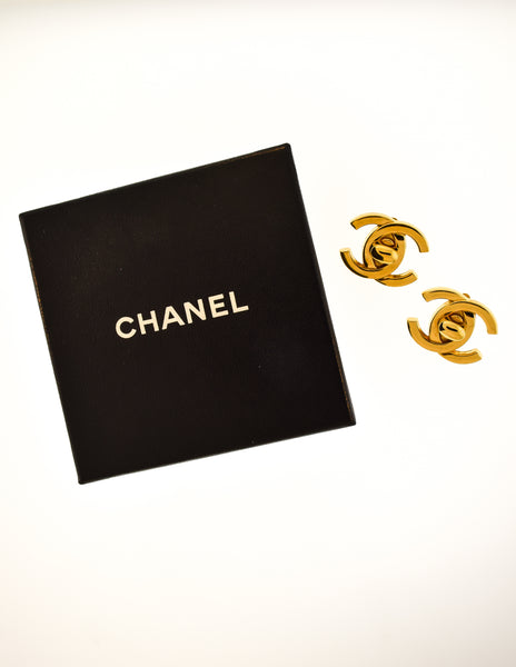 Chanel Vintage Gold CC Logo Turnlock Earrings