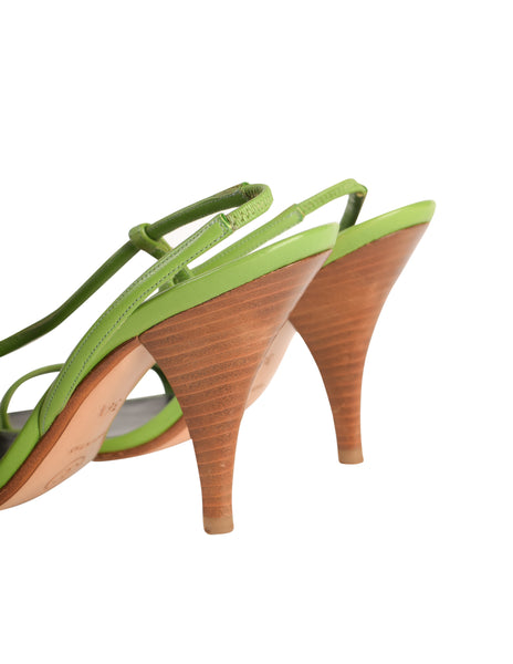 Chanel Vintage Ladybug Adorned Green Leather Strappy Slingback Sandal Heels