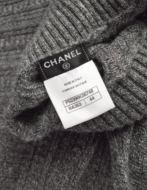 CHANEL 16A NEW TAGS Cashmere Camellia Black Ecru SWEATER CC Logo FR36-FR38