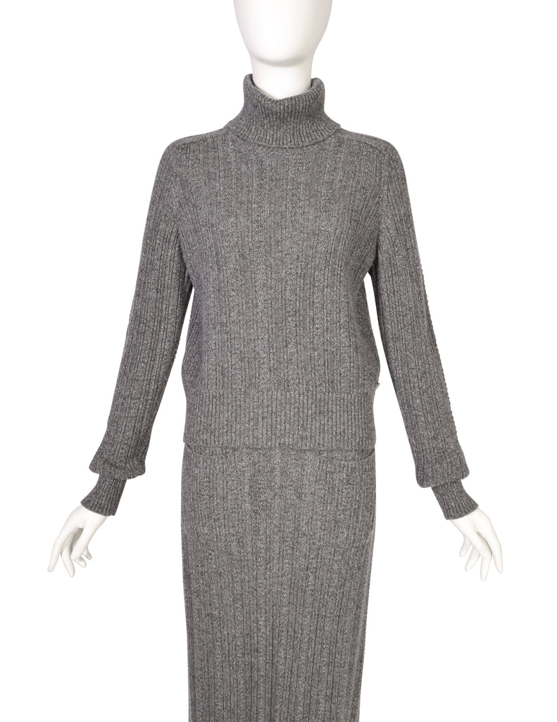 Chanel PF 2015 Grey Sparkly Cashmere Knit Sweater and Skirt Set – Amarcord  Vintage Fashion