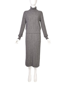 Chanel PF 2015 Grey Sparkly Cashmere Knit Sweater and Skirt Set
