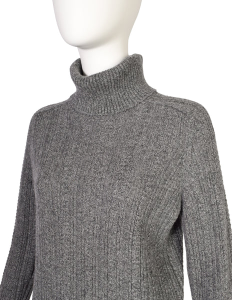Chanel PF 2015 Grey Sparkly Cashmere Knit Sweater and Skirt Set
