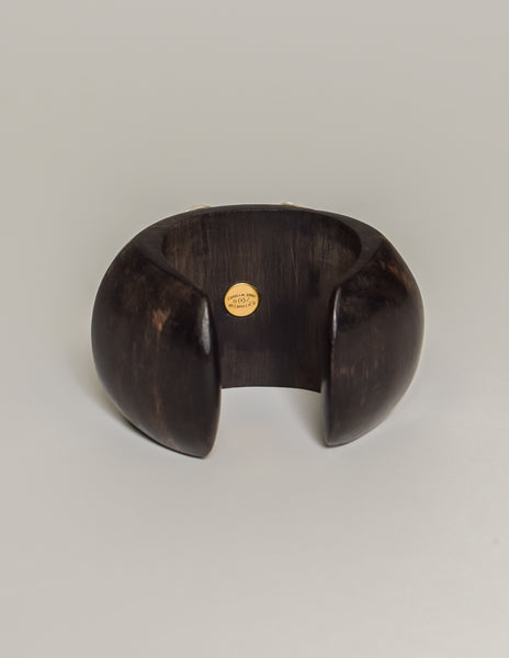 Chanel Vintage RARE Iridescent Rhinestone CC Logo Wood Cuff Bracelet