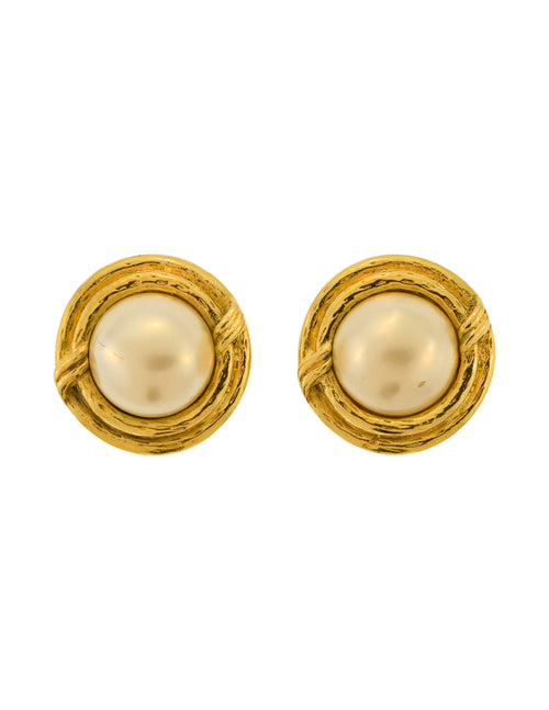 Vintage Givenchy faux pearl clip on earrings, Gold tone, c1980s
