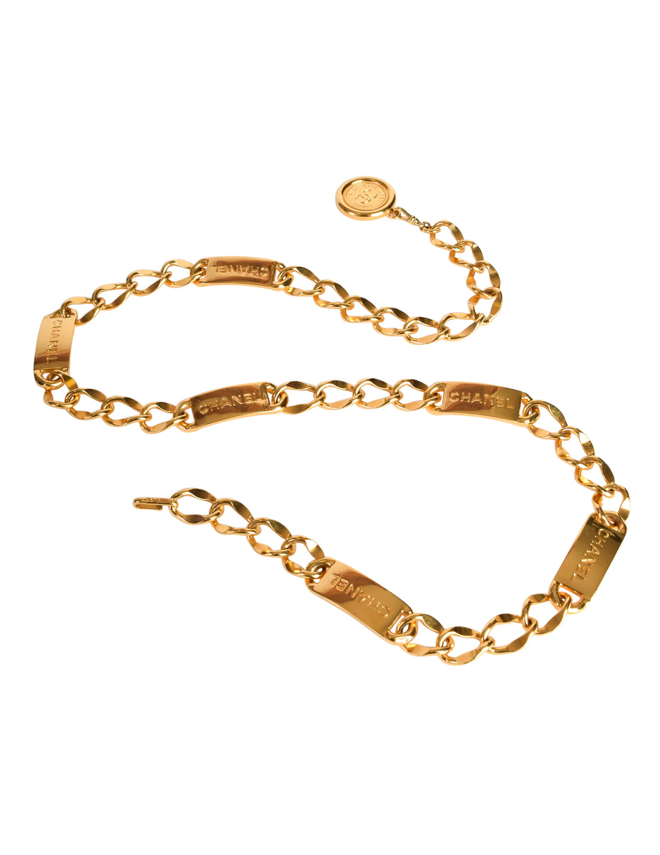 Chanel Vintage Gold Chain & Black Leather ID Tag Nameplate Choker Neck –  Amarcord Vintage Fashion
