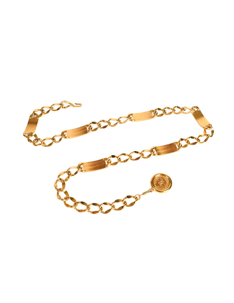 Chanel Vintage Gold Signature Namesake ID Plate Chain Necklace Belt