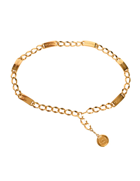 Chanel Vintage Gold Signature Namesake ID Plate Chain Necklace Belt