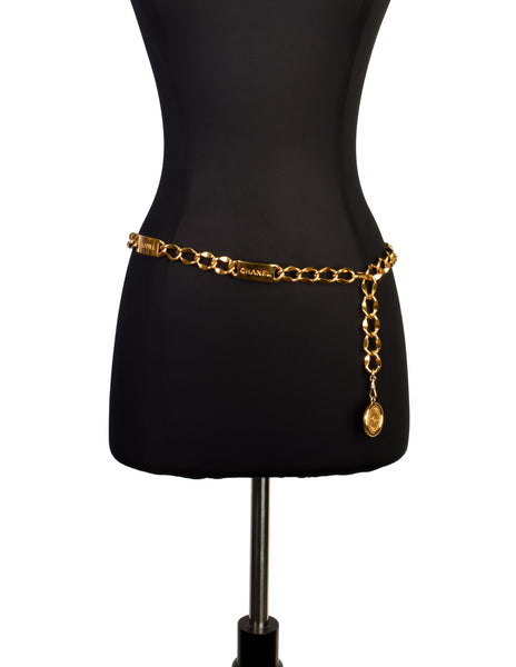 Chanel Vintage Gold Signature Namesake ID Plate Chain Necklace Belt