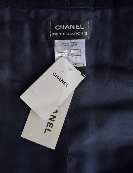 Chanel Vintage 2000 Deep Navy Blue Chocolate Bar Quilted Strapless Top