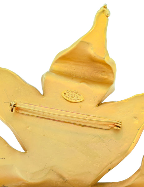 Chanel Vintage Multicolor Gem Pearl Oversized Leaf Brooch Pin