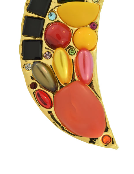 Chanel Vintage Oversized Multicolor Gem Gold Crescent Moon Brooch Pin