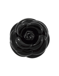 Chanel Vintage Shiny Black Patent Camellia Brooch Pin
